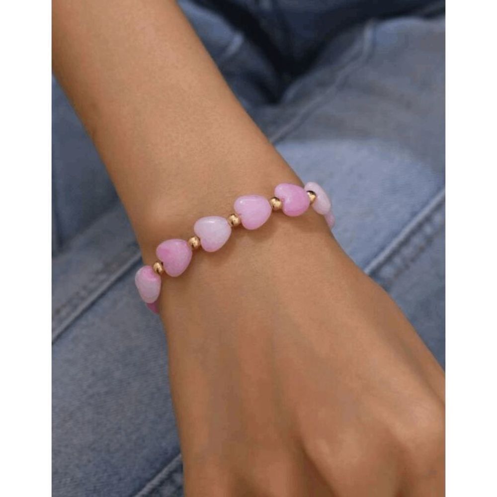 Girls Heart Stretch Beaded Bracelet